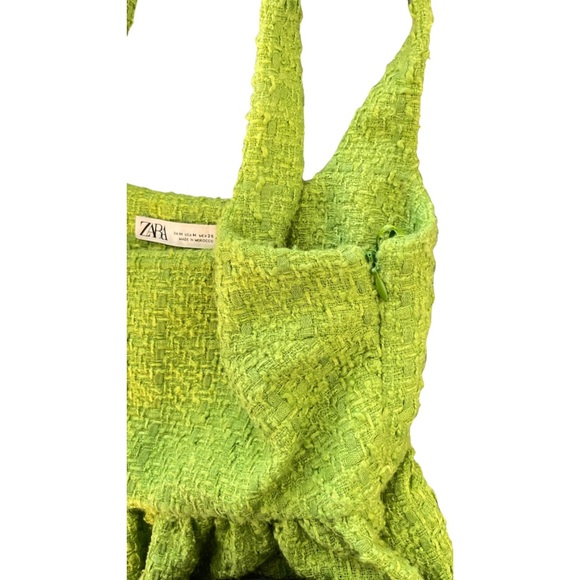 Zara Lime Green tweed Textured Mini Dress - Picture 2 of 6